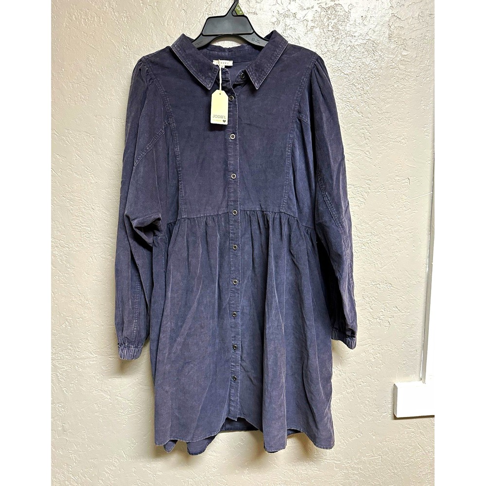 JODIFL Shirt Dress Blue Corduroy 100% Cotton Size 1X Plus Long Sleeve